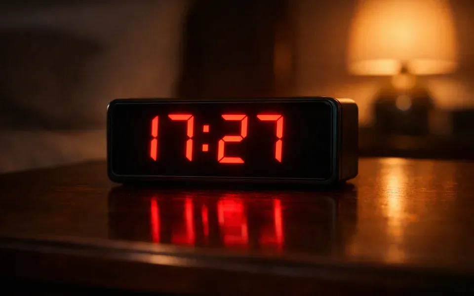Réveil numérique affichant 17h27