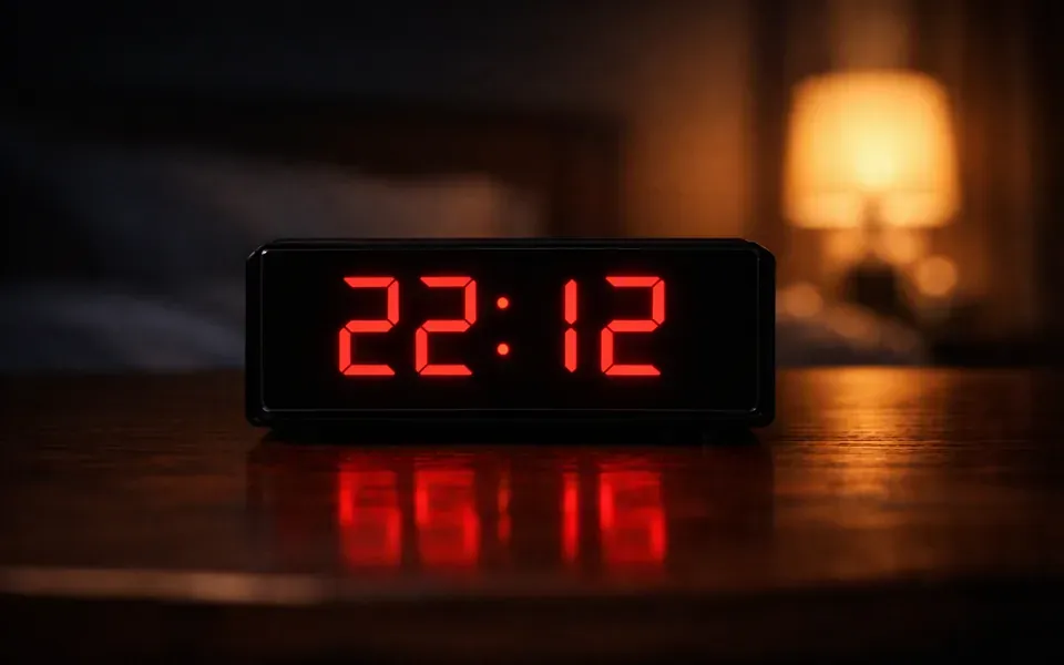 Réveil numérique affichant 22h12