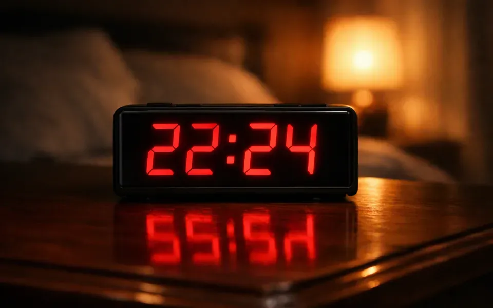 Réveil numérique affichant 22h24