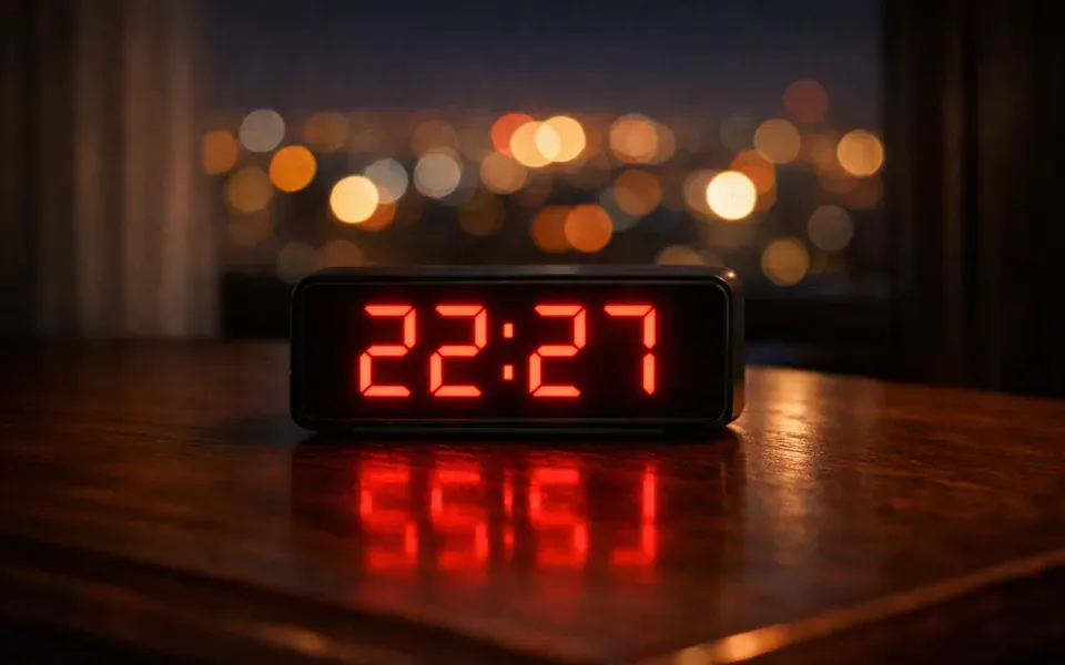 Réveil numérique affichant 22h27
