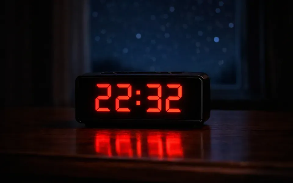Réveil numérique affichant 22h32