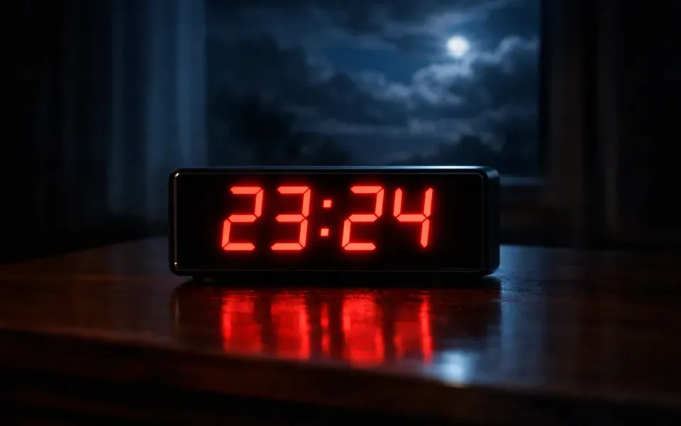 Réveil numérique affichant 23h24