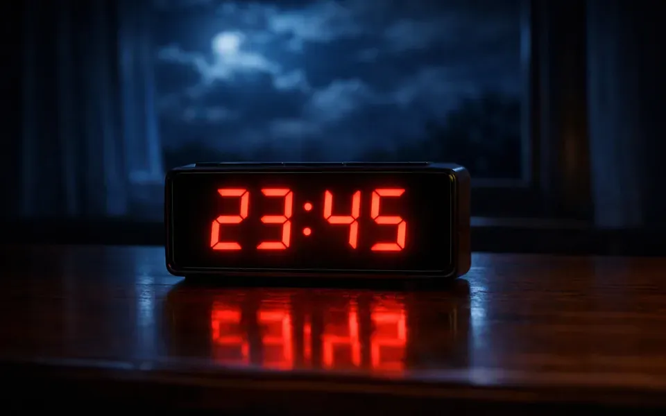 Réveil numérique affichant 23h45